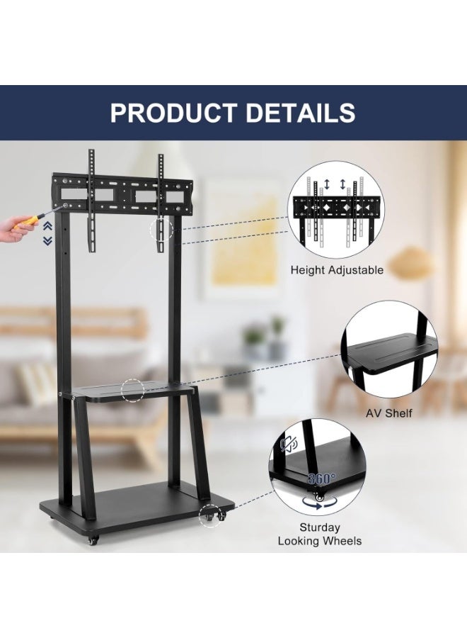 Mobile TV Cart with Wheels for 32 to 75-Inch LCD LED 4K Screens - Height Adjustable Rolling TV Stand with AV Shelf - Heavy Duty Max VESA 600x400mm - Rustproof Metal for Office & Home - Image 4